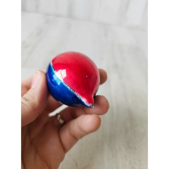 Vintage Mercury glass indent teardrop blue striped flocked ornament Xmas tree - Picture 13 of 13